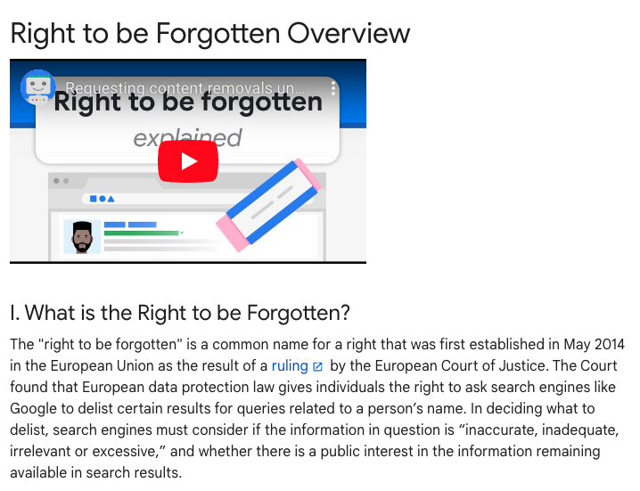 Google Right To Be Forgotten Overview Page